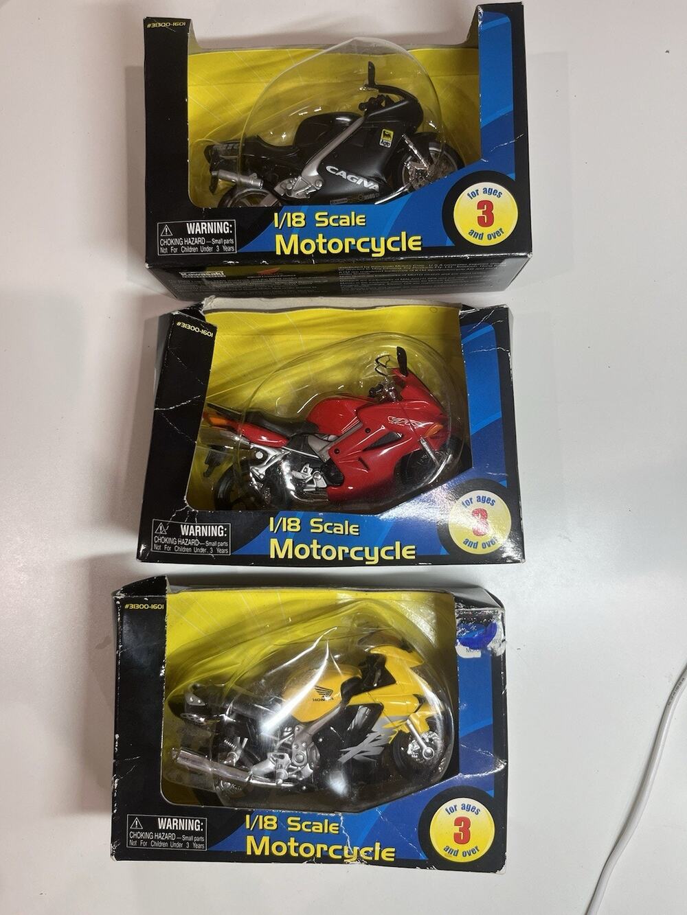 Kids Connection 1/18 Scale Motorcycles 3pc Die Cast Toy Collection Honda CAGIVA